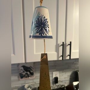 Vintage Pacific Stoneware Blue Floral Ceramic Hanging Bell Wind Chime